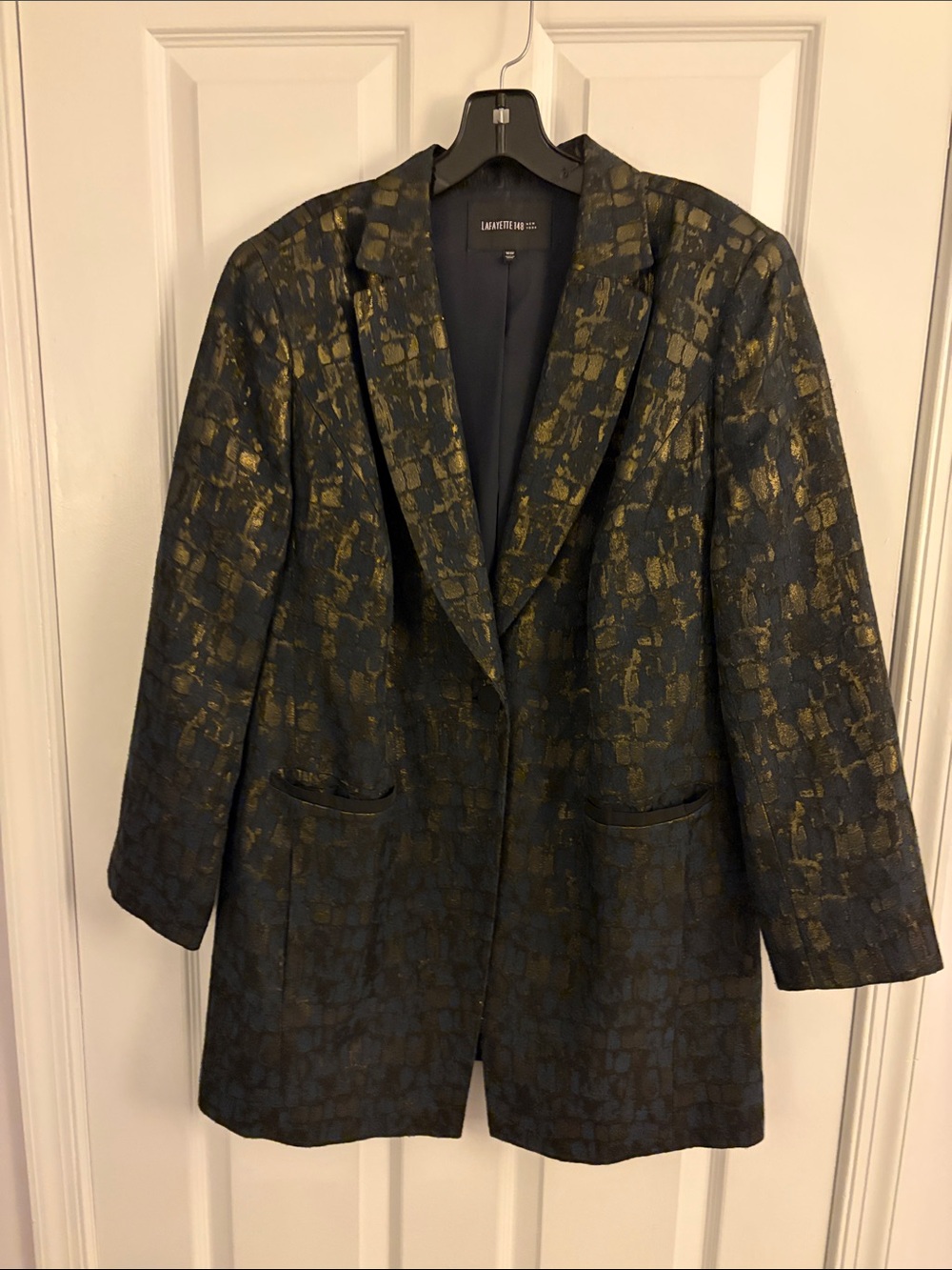 Lafayette 148 New York Black Blazer with Gold Metallic Pattern